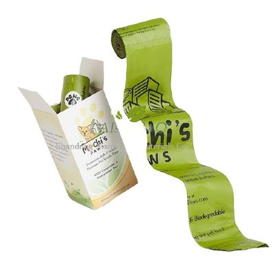 Eco-friendly 100% biodégradable et compostable en gros pour animaux de compagnie Sacs de caca pour chiens Sacs à ordures pour chiens Logo OEM durable Accepter 15 microns BPI