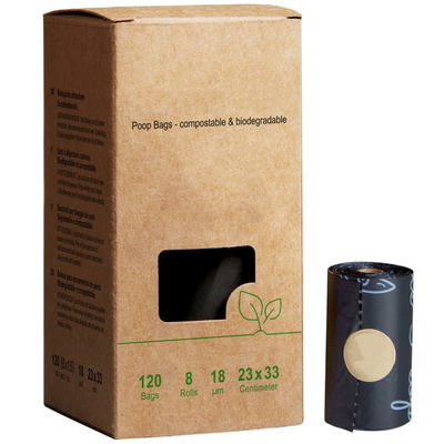 Eco-friendly 100% biodégradable et compostable en gros pour animaux de compagnie Sacs de caca pour chiens Sacs à ordures pour chiens Logo OEM durable Accepter 15 microns BPI
